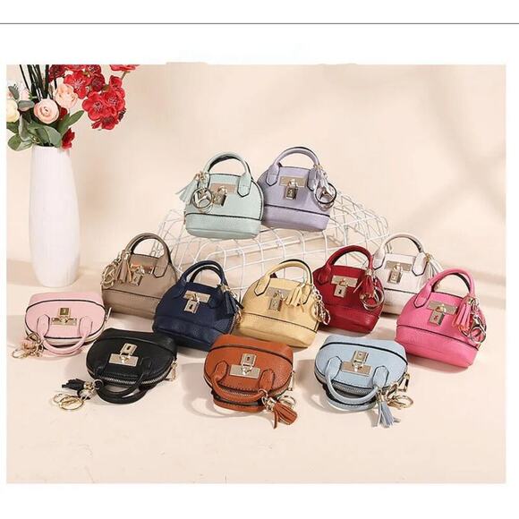 Navy (1) Mini Tote Bag Keychain Coin Purse Pu Leather for Mini Pouch Zipper - Picture 3 of 6